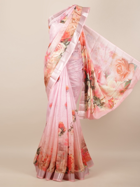 

Pothys Pink Printed Linen Blend Saree