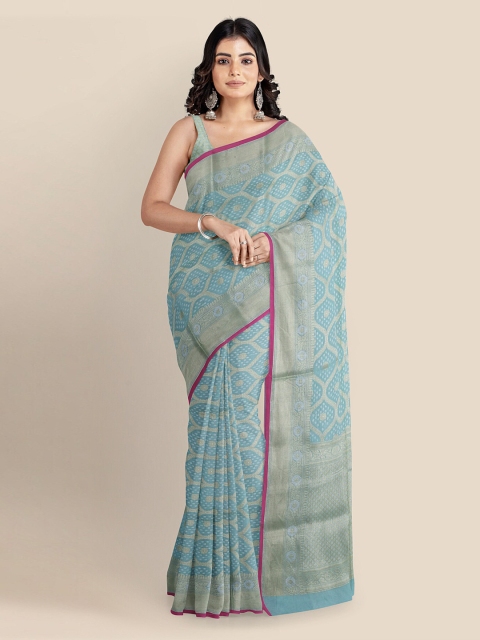 

KLM Fashion Mall Turquoise Blue Linen Blend Woven Design Banarasi Saree