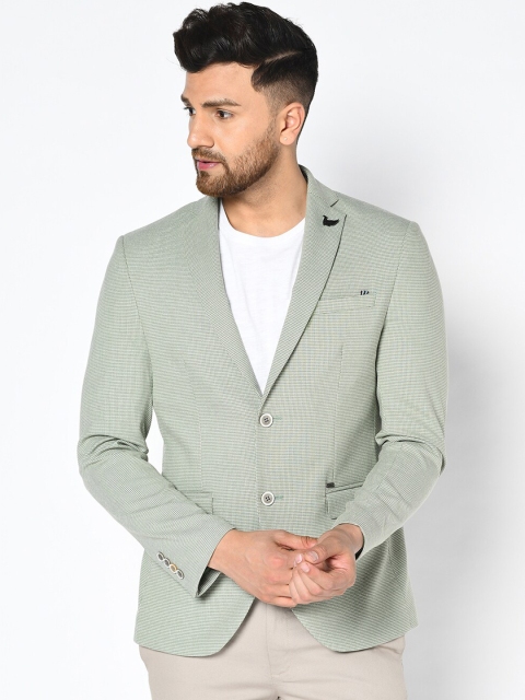 

Blackberrys Men Olive Green & White Checked Slim-Fit Single-Breasted Casual Blazer
