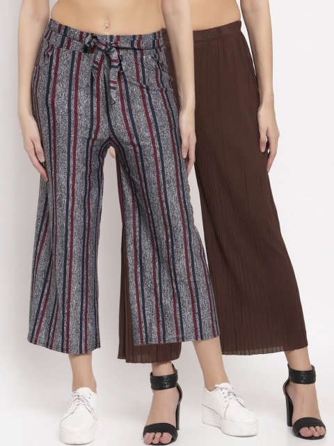 

KLOTTHE Women Pack Of 2 Wide Leg Cropped Palazzos, Brown