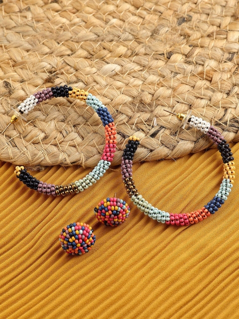 

STREET 9 Gold-Plated Multicoloured Handcrafted Contemporary Hoop Earrings, Multi