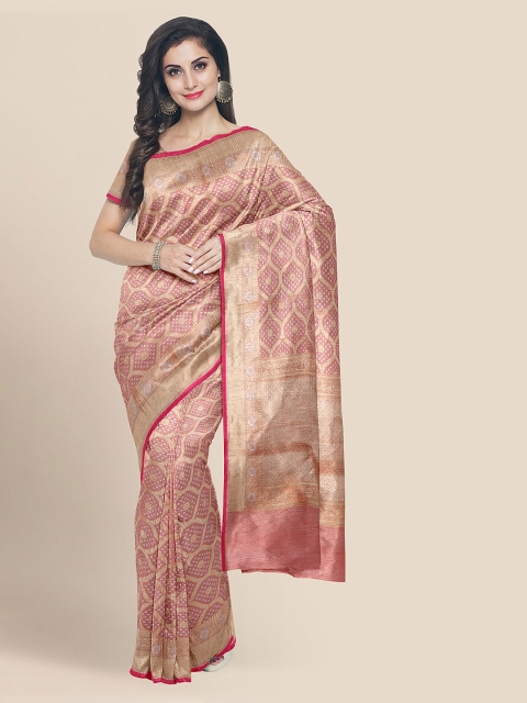 

KLM Fashion Mall Coral Linen Blend Woven Design Banarasi Saree