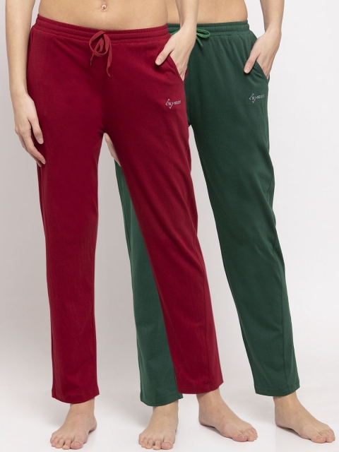 

NEUDIS Women Pack Of 2 Solid Lounge Pants, Maroon