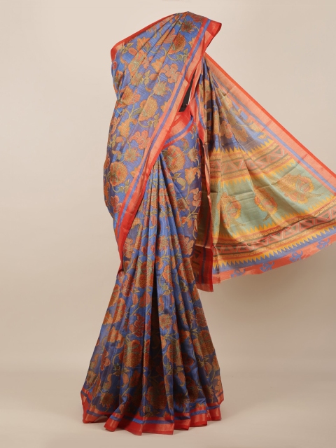 

Pothys Blue & Orange Jute Silk Woven Design Saree
