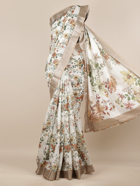 

Pothys White & Beige Linen Blend Printed Saree