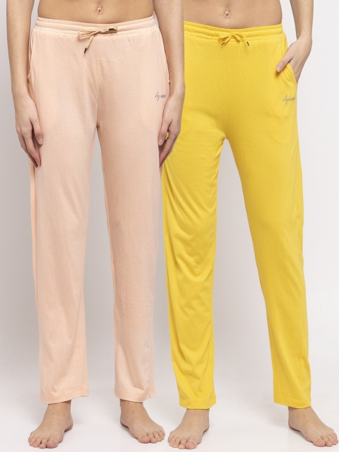 

NEUDIS Women Pack Of 2 Solid Lounge Pants, Yellow