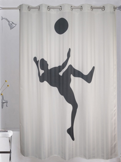 

Lushomes White & Black Digital Football Printed Shower Curtain With 10 Eyelets