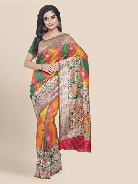 

KLM Fashion Mall Multicoloured Silk Blend Printed Banarasi Saree, Multi