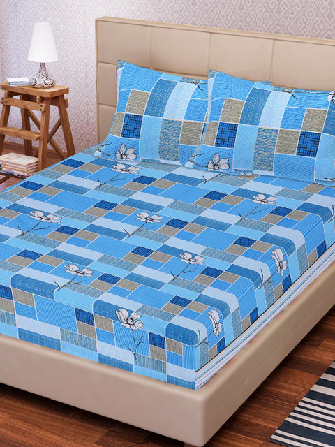 

Tistabene Blue & Black Geometric 180 TC Cotton 1 King Bedsheet with 2 Pillow Covers