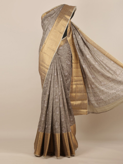 

Pothys Grey Printed Jute Silk Saree