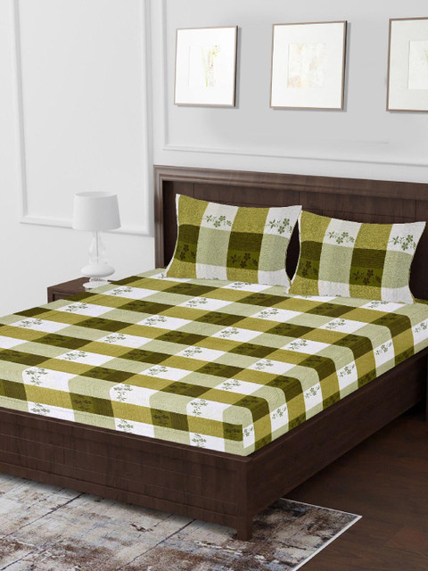 

Tistabene Green & White Floral 180 TC Cotton 1 King Bedsheet with 2 Pillow Covers