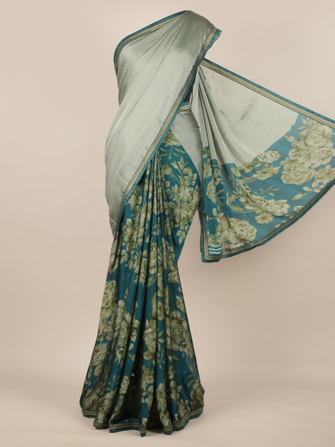 

Pothys Green & Grey Poly Chiffon Floral Printed Half and Half Saree