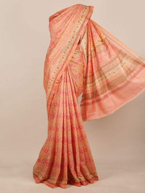 

Pothys Peach-Coloured & Yellow Jute Silk Printed Saree