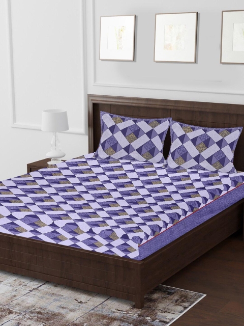 

Tistabene Purple & Lavender Geometric 180 TC Cotton 1 King Bedsheet with 2 Pillow Covers