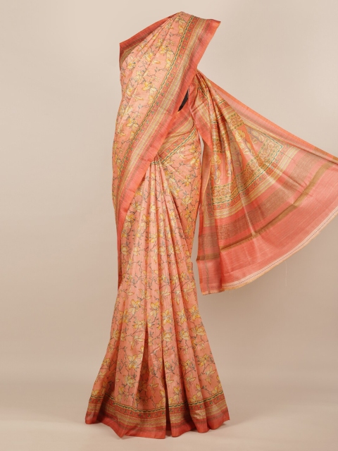 

Pothys Peach-Coloured Printed Jute Silk Saree