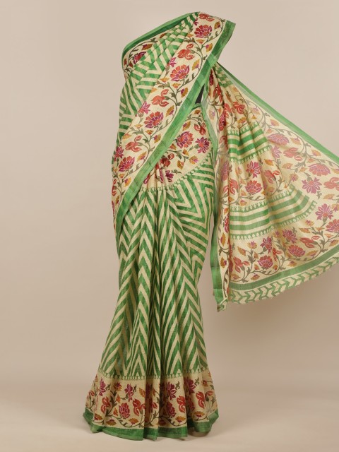 

Pothys Green & Cream-Coloured Jute Silk Printed Saree