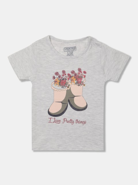 

Cherokee Girls Grey Printed Round Neck T-shirt