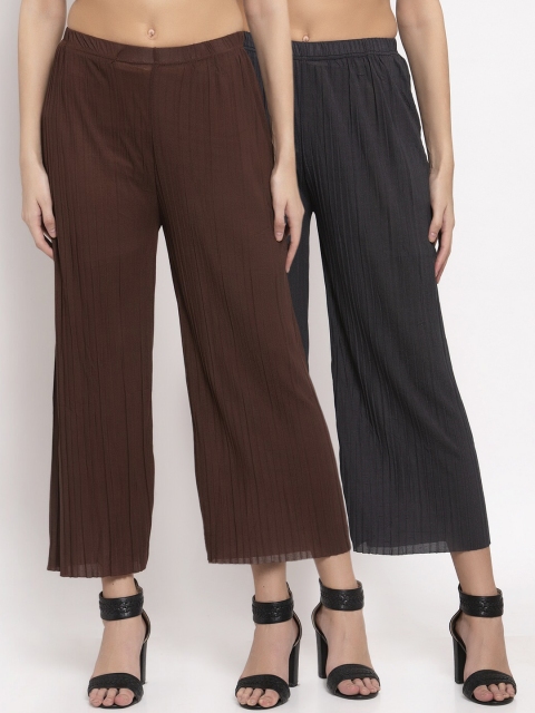 

KLOTTHE Women Pack Of 2 Wide Leg Palazzos, Black