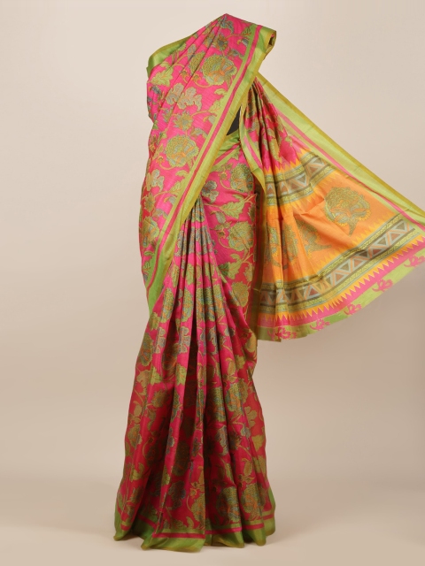 

Pothys Magenta & Green Jute Silk Printed Saree