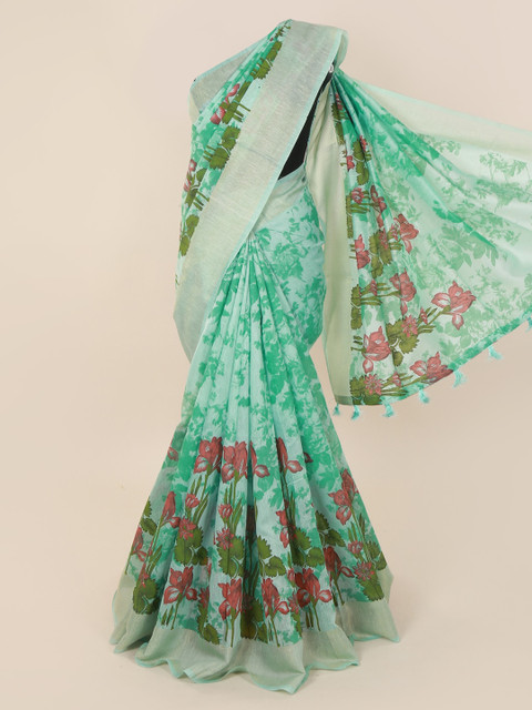 

Pothys Green Printed Cotton Blend Saree