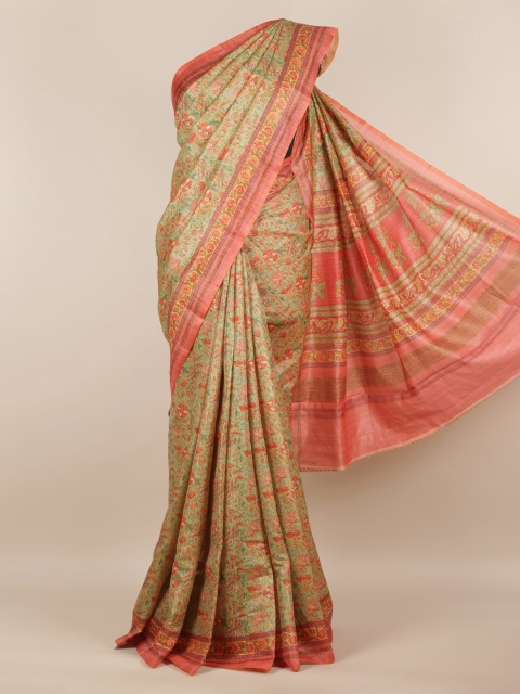 

Pothys Green Printed Jute Silk Saree