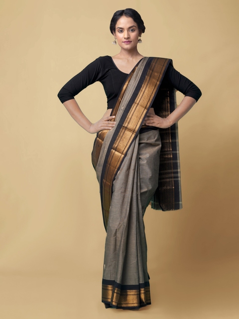 

Unnati Silks Grey & Navy Blue Pure Cotton Woven Design Handcrafted Uppada Saree