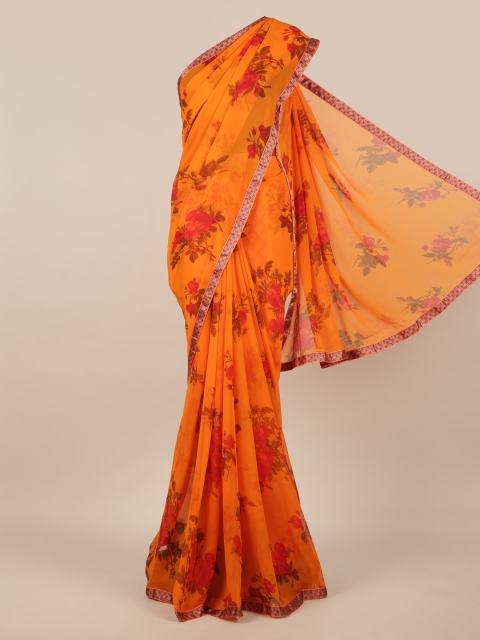 

Pothys Orange & Red Poly Chiffon Printed Saree