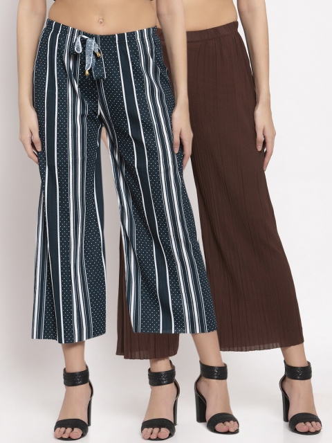 

KLOTTHE Women Pack Of 2 Wide Leg Palazzos, Brown