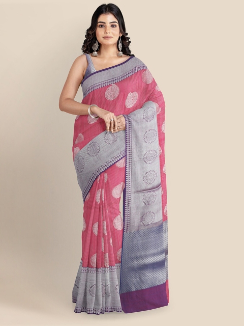 

KLM Fashion Mall Rose Linen Blend Woven Design Banarasi Saree