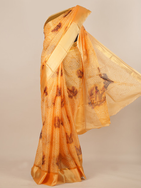 

Pothys Orange Printed Jute Silk Saree