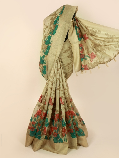 

Pothys Olive Green & Blue Cotton Blend Woven Design Saree