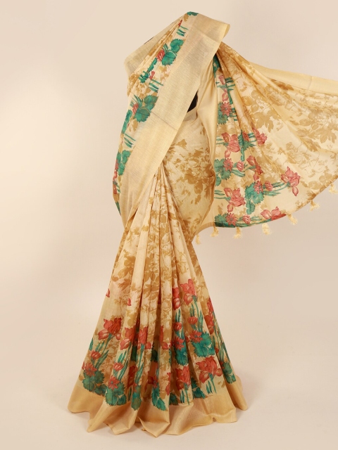 

Pothys Cream-Coloured Printed Cotton Blend Saree