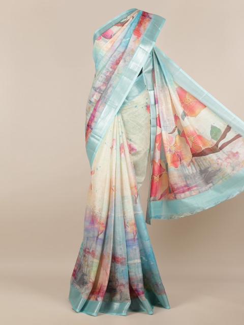 

Pothys Blue & Pink Linen Blend Woven Design Saree
