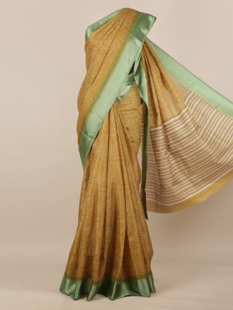 

Pothys Green & Silver-Toned Jute Silk Printed Saree