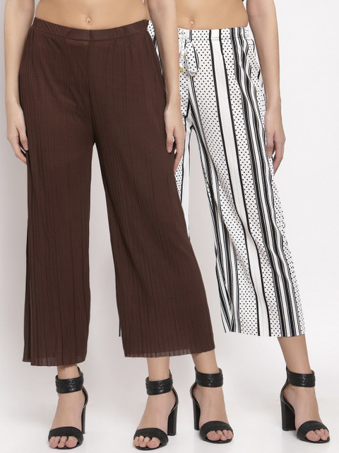 

KLOTTHE Women Pack Of 2 Wide Leg Palazzos, Brown