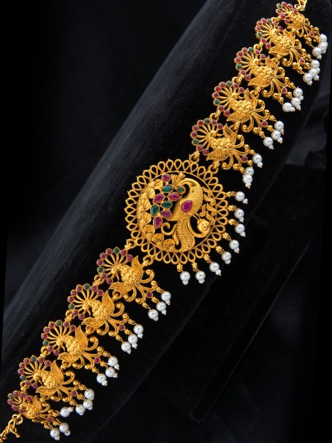 

Alankruthi Gold-Plated Pink & Green Stone-Studded & Beaded Kamarband