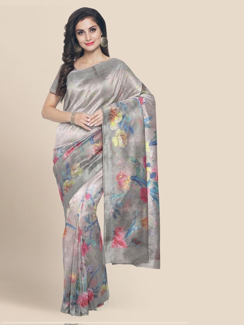 

KLM Fashion Mall Grey Printed Linen Blend Saree
