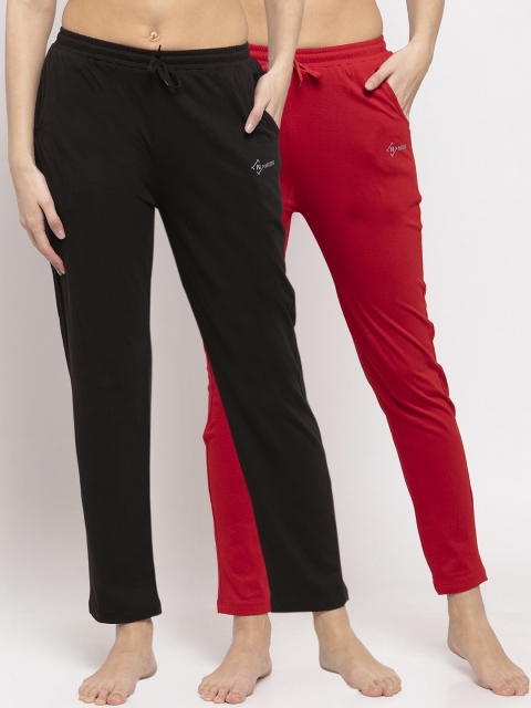 

NEUDIS Women Pack Of 2 Solid Lounge Pants, Red
