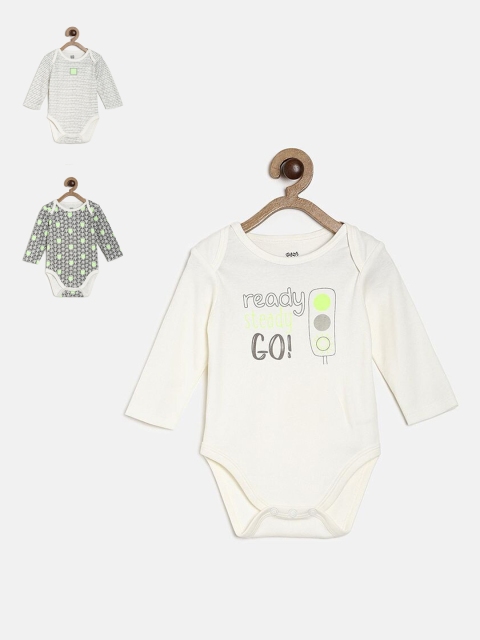 

MINI KLUB Infant Boys Pack Of 3 Printed Bodysuits, Off white