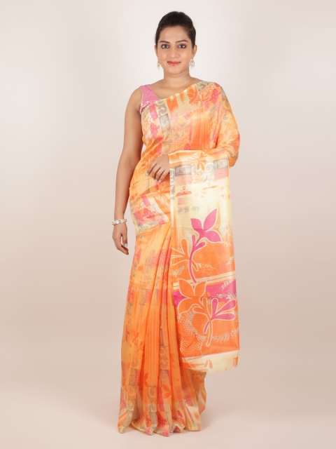 

Pothys Orange Printed Jute Silk Saree