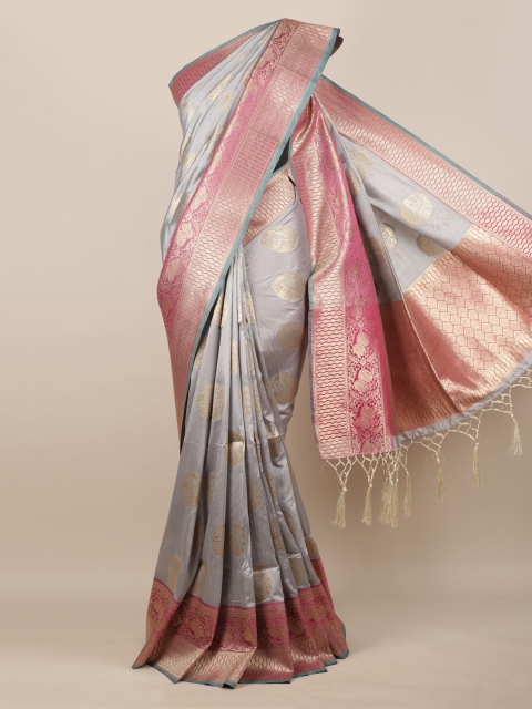 

Pothys Grey & Pink Jute Silk Woven Design Saree
