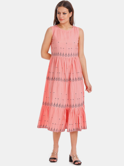 

Karigari Women Pink Printed A-Line Dress