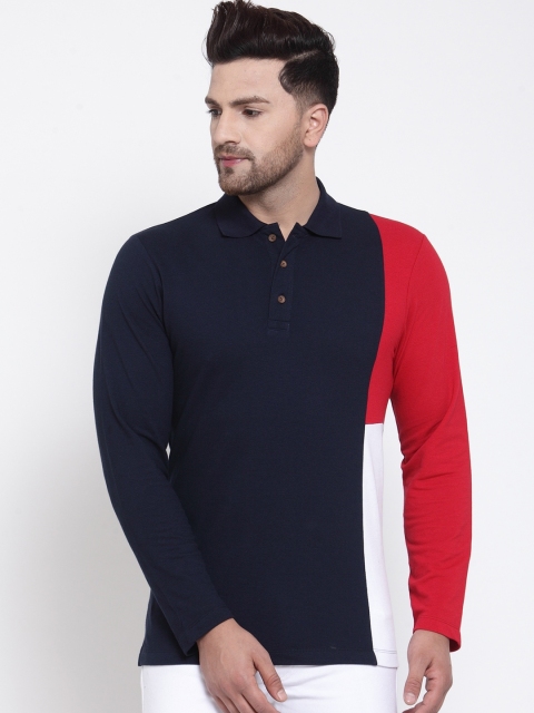 

Kalt Men Navy Blue & Red Colorblocked Tshirt
