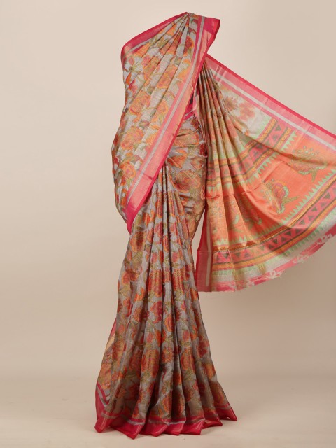 

Pothys Grey & Maroon Jute Silk Printed Saree