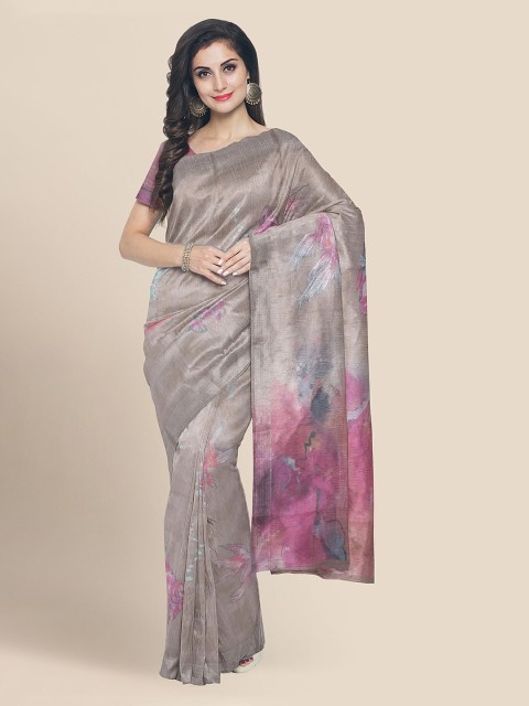 

KLM Fashion Mall Brown Linen Blend Printed Banarasi Saree