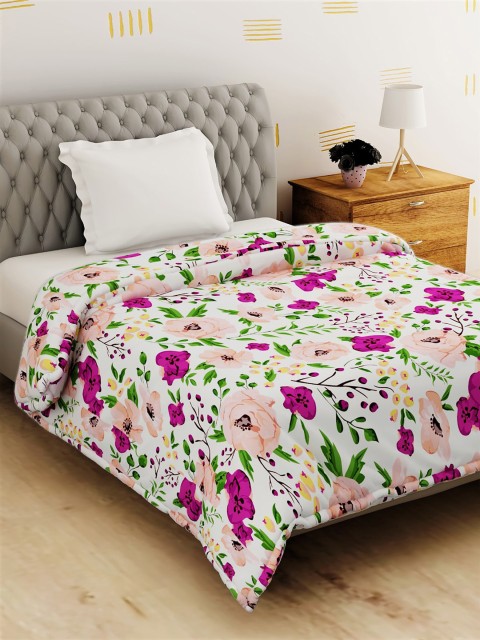 

Salona Bichona White & Pink Floral Mild Winter 120 GSM Single Bed Comforter