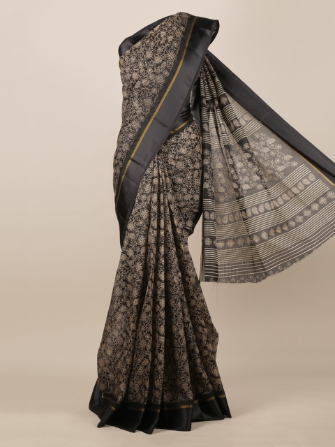 

Pothys Black & Beige Jute Silk Printed Saree