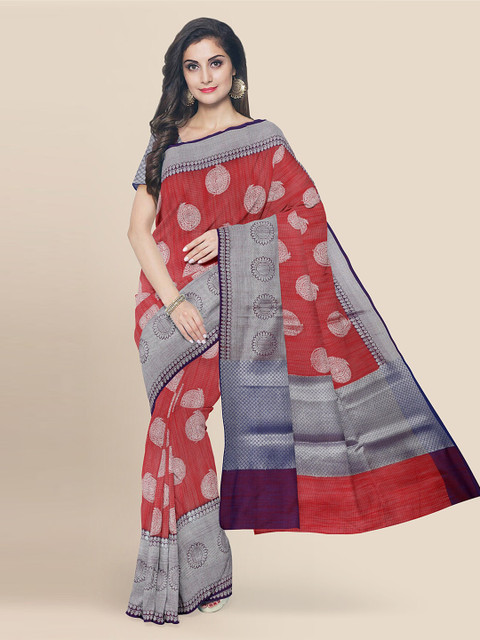 

KLM Fashion Mall Red Linen Blend Woven Design Banarasi Saree