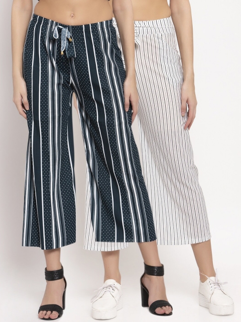 

KLOTTHE Women Pack Of 2 Green & White Wide Leg Palazzos