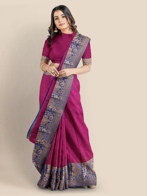 

KLM Fashion Mall Rose Silk Blend Solid Banarasi Saree